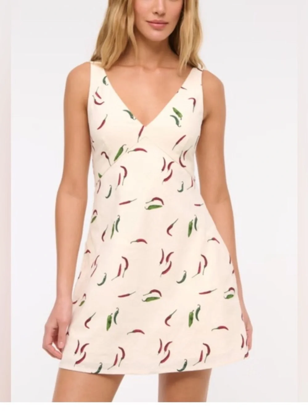 Abercrombie & Fitch Linen Cotton Chili Pepper Dress Pockets Smocked Back L - Picture 14 of 14